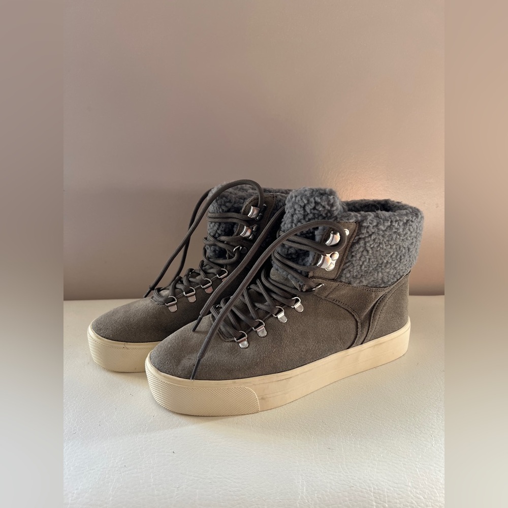 Gray High-Top Sneakers with Shearling Lining